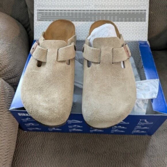 Birkenstock Boston Suede Taupe - Picture 1 of 4